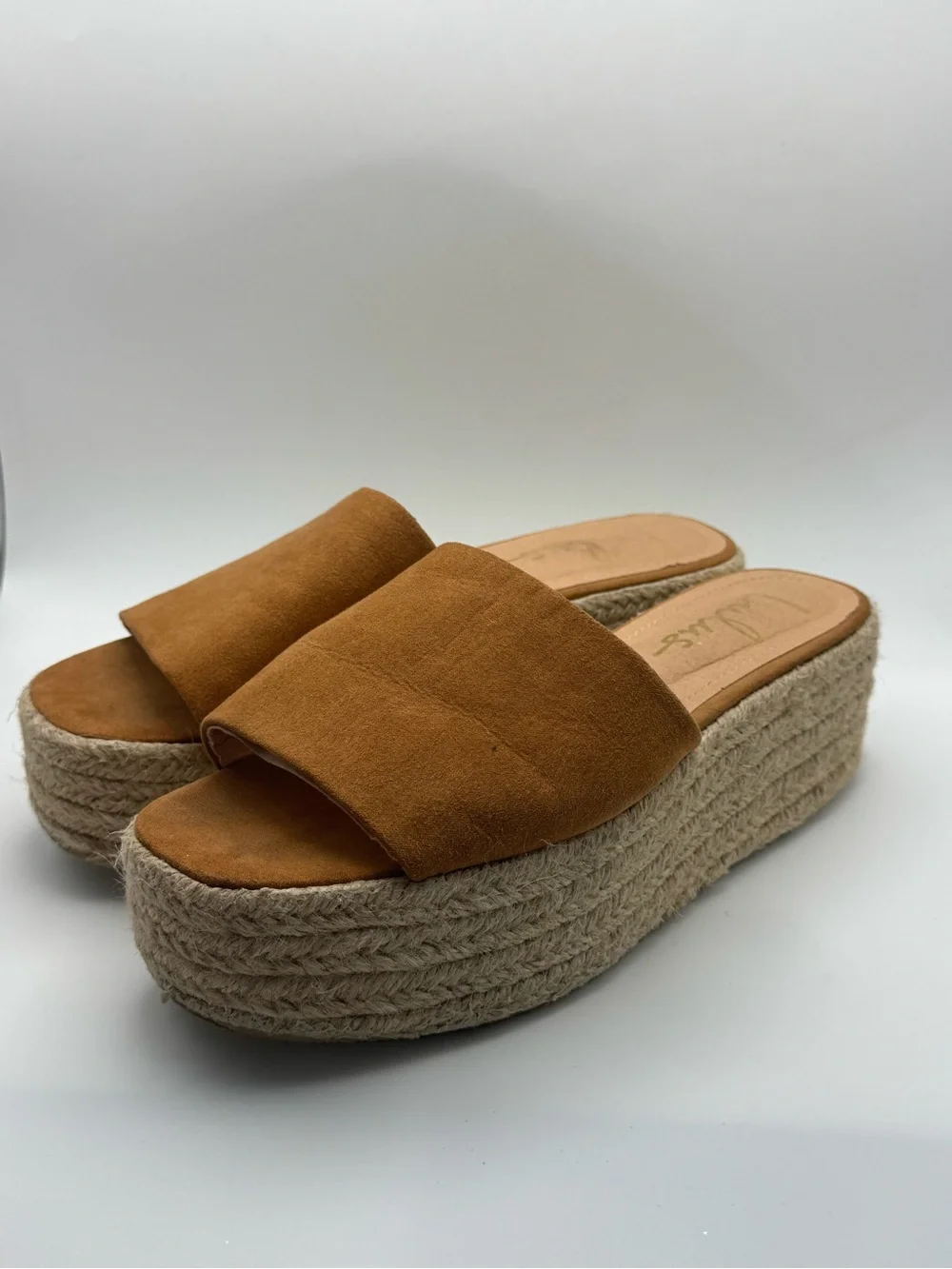 Lulus Size 8 Brown Faux Suede Espadrille Platform Slide Sandals